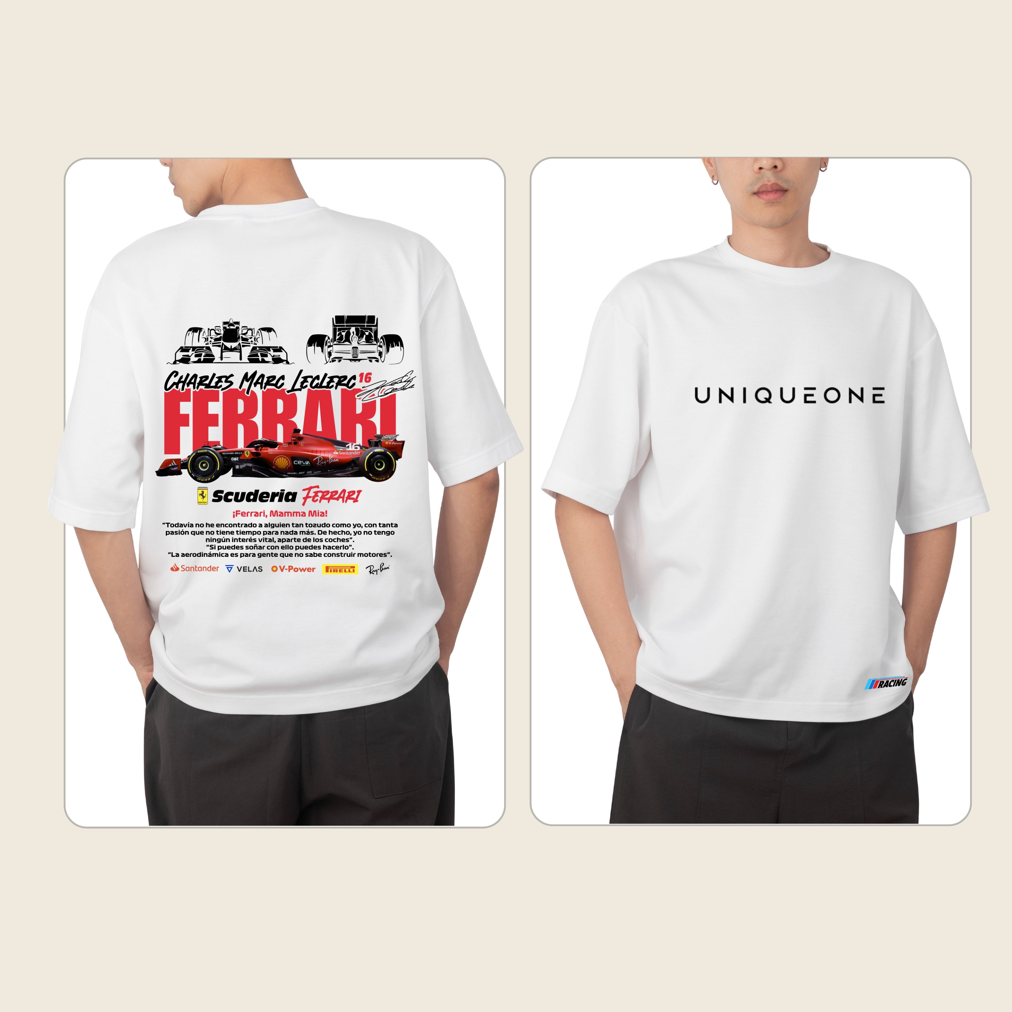 FERRARI - WHITE OVERSIZE TEES