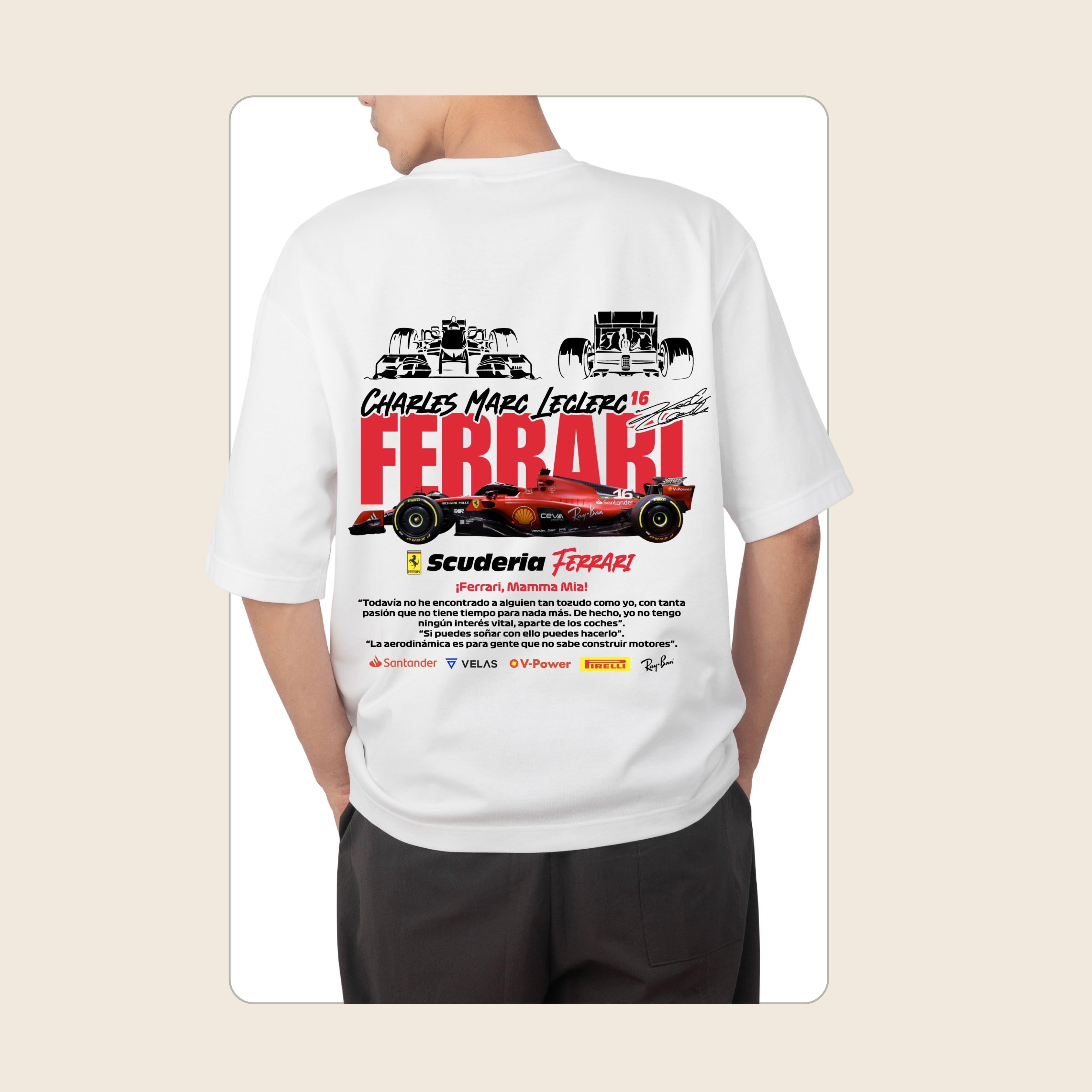 FERRARI - WHITE OVERSIZE TEES
