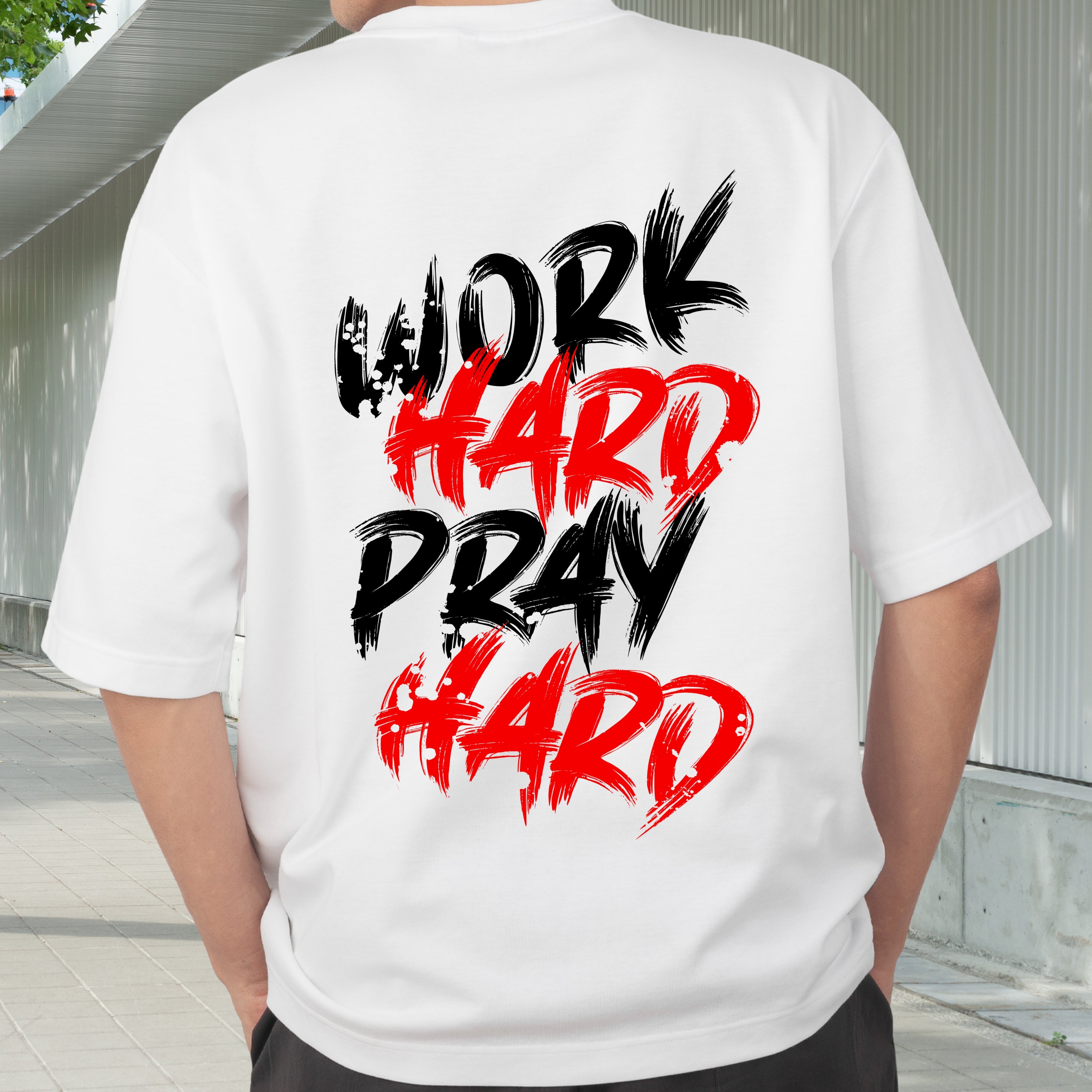 WORK HARD-OVERSIZED WHITE TEE